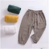 Pantaloni Estate Tinta unita Lino Pieghettato Bambini Pantaloni alla caviglia Per neonati Pantaloni Harem Bambini Bambino 0347 Consegna goccia Maternità Dheio