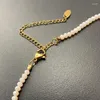 Hänge halsband små skivor natursten pärlhalsband rostfritt stål för kvinnor sommar strand smycken semester handgjorda vattentäta