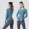 2023 novo alinhar rapidamente tecnologia manga longa yoga curto t-shirts mulheres cor sólida nu esportes moldar cintura apertada fitness solto jogging roupas esportivas femininas de alta qualidade
