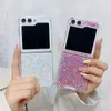 Bling Glitter Foil Foil Confetti Shock -Rase для Samsung Zflip5 Galaxy Z Flip 5 Flip5 прозрачный твердый пластиковый компьютер акриловый мягкий TPU Складная крышка мобильного телефона