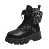 Botas femininas botas em motocicleta botas de tornozelo cunhas femininas rendas até plataformas branco preto couro oxford sapatos femininos botas mujer saco 230829