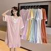 Kvinnors sömnkläder sommarpyjamas klänningar spets lapptäcke söt koreansk nattklänning kvinnor nattklänning kort ärm underkläder mode nattit