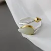 Klaster pierścieni Autentyczny 925 Sterling Srebrny Inkrustowany Naturalny biały jadeiczny płatek moda w stylu krajowy otwierający regulowany pierścień