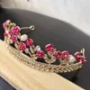 Pinzas para el cabello estilo princesa dulce, diadema con corona, diademas de flores rosas exquisitas brillantes, temperamento, perla de cristal para novia