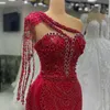 2023 Aso Ebi Arabo Sirena Rosso Scuro Abito da ballo Perle Paillettes Pizzo Serata Formale Festa Secondo Ricevimento Compleanno Abiti di Fidanzamento Abiti Robe De Soiree ZJ360