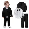 Conjuntos de roupas para meninos roupas infantis cavalheiros vestido terno de manga comprida de três peças
