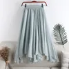 Kjolar Stylish Casual Midi Linen Kjol Kvinnans vår Summer 2023 Solid Color Wild Oregelbundet veckad blå stor svängfisksvans