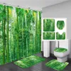 Rideaux de douche Plante verte bambou paysage salle de bain rideau rideaux de douche ensemble tapis de bain tapis anti-dérapant couverture tapis accessoires maison R230831