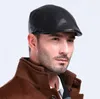 Basker Harppihop Fur Design Men's 100 äkta läderlock Sboy Beret Cabbie Hat Golf Sheepskin Caps 230830