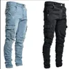 Jeans da uomo firmati Jeans skinny con tasca laterale da uomo Jeans strappati slim fit Pantaloni da jogging in denim azzurro uomo effetto consumato Destroye288a