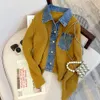 Women's Sweaters Denim Patchwork Sweater Jacket Cashmere Knit Cardigans Autumn Winter Turn Down Collar Knitwear Soft Femme Vintage H230 230831