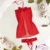 女性セクシーなランジェリーオフショルダーホルターレースドレスボウノットG-String Thongs BabyDoll Sleepwearセクシーな女性2PCSセット251f