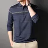 Mens Polos Spring Autumn Clothing Cotton Lose Long Sleeve Polo Shirt Business Casual Stripe Real Pocket Turndown Collar Tops 230830