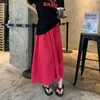 Röcke Roter langer Rock Sommer A-Linie Midi für Frauen Mädchen koreanische Modekleidung Y2k elegante Damen Strandkleidung