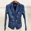 W027 HIGH STREET banquet Wedding Cocktail Party Designer Blazer Jacket Women's Metal Lion Buttons Double Breasted Denim Blaze2706