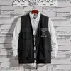 Bannaji colete de carga masculino estilo japonês multi bolsos moda estilo rua sem mangas jaqueta e casaco para masculino hkd230831