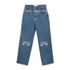 Designer-Damen-Jeans, eingetroffen, luxuriöse blaue Jeans, hohe Taille, Straße, ausgehöhlter Patch, bestickte Dekoration, lässige blaue gerade Denim-Herrenhose