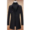 Men's Trench Coats Casual Autumn Winter 47Wool Blends Black Color Windbreaker MidLong Top Thick Warm Jacket Overcoat Outerwear 230831