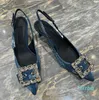 Denim Slingbacks Dress shoes Pumps Crystal Embellished Jeans Pointed Toe sandals Stiletto heel women's Luxury Designers Evening shoes factory footwear