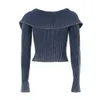 Suéter de mujer Tribeca con babero y hombros descubiertos, cárdigan tejido de manga larga con cremallera, TOP corto 230831