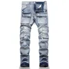 Heren Zakken Cargo Jeans Gaten Gescheurd Distressed Fringe Stretch Denim Broek Slanke Rechte Broek Vintage Blauw LST230831