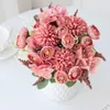 Decorative Flowers 1 Bunch High Quality Silk Penoy Hydrangea Bouquet Bride Artificial Fake Plants Camellia Buds Wedding Supplies