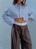 Camicette da donna Camicie bianche Donna Autunno Manica lunga Colletto rovesciato Camicia casual monopetto asimmetrica moda donna corta
