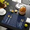 Table Mats Navy Blue Long Wave Pattern Kitchen Dining Decor Accessories 4/6pcs Placemat Heat Resistant Linen Tableware Pads