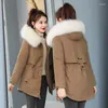 Women's Trench Coats Women Loose Hooded Fur Collar Casual Black Thickening Jackets Long Parkas Winter Warm Down Cotton Padded Female