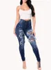 Damen-Jeans 2023, zerrissene Damen-Jeans mit hoher Taille, Damen-Denim-Hosen, schwarz, dünn mit Löchern