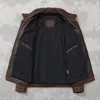 Jaqueta masculina de couro falso 2023, jaqueta vintage de couro de vaca slim fit com vários bolsos, primeira camada de vaca militar, casacos de caça 230831