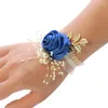 Decorative Flowers Girls Bridesmaid Wrist Wedding Prom Party Boutonniere Satin Rose Bracelet Fabric Hand Flower Decoration