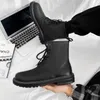 Boots Show Men Fashion Stage Model Motorcykelstövlar Black Platform Shoes High Top Cowboy Boot Handsome äkta läder Korta Botas Man 230831