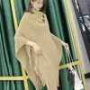 Women's Sweaters Korean Fashion Women Cape Long Shawl Casual Loose Sweater Button Turtleneck Pullovers Tassel Tops Solid Knitted Clothes