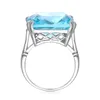 Bröllopsringar Szjinao Real 925 Sterling Silver 17 17mm Square Aquamarine Ring for Women Vintage Sparkling Massive Birthstone Jewelery Female D 230830