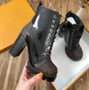 Designer-Damenstiefel, Lederstiefel, Flamingos, Liebespfeil, Medaille, echtes Leder, grobe Winter-Designer-Schuhe mit Box