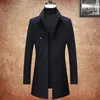 Men's Trench Coats Casual Autumn Winter 47Wool Blends Black Color Windbreaker MidLong Top Thick Warm Jacket Overcoat Outerwear 230831