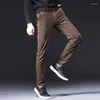 Pantalon d'hiver en coton épais pour homme, polaire, chaud, fermeture éclair, poche, noir, marron, droit, extensible, décontracté, velours côtelé