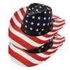 Wide Brim Hats Bucket Vintage Cowgirl Hat American Flag Western Cowboy Riding with Windproof Rope for Outdoor Activities 230830