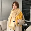 2023, autumn and winter, new pure cashmere scarf, ladies' haute couture, extra-warm, double-sided, two-colour tassel shawl