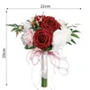 Flores decorativas país buquê de casamento nupcial azul branco fita de seda rosas noiva boho mão buquês artificiais para decoração de casa