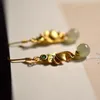 Dangle Oorbellen In Vintage Oud Goud Ambachtelijke Lotus Ingelegd Met Natuurlijke Jasper Kraal Oorbellen Voor Vrouwen Prachtige Antieke Sieraden