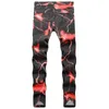 Herren Jeans Herren Tie Dyed Lightning Print Schwarz Jean Hose Lässige Herren Streetwear Y2K Denim Hose Pantalon Homme