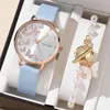 Relógios de pulso Borboleta branca relógio feminino pulseira moda casual cinto de couro relógios para mulheres simples senhoras quartzo conjunto presente