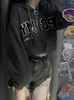 HOUZHOU Amerikaanse retro grafische hoodie met rits, dames vintage harajuku streetwear, briefprint, sweatshirt, schoolmeisje, 2023 in