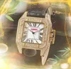 Popular square roman tank dial lovers watches men and women couples diamonds ring case clock quartz movement waterproof gold bracelet ladies watch Christmas Gifts
