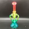 Klein Heady Glass Bong Twin Chamber Rainbow Metallic Girly Hookah Glass Bong Dabber Rig Recycle Incycler Pipes Water Bongs rökrör 14,4 mm Kvinnlig gemensam skål