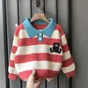 Pullover 2023 Spring Kids Fashion Knitted Striped Sweaters Boys All match Long Sleeve Turn down Collar Cardigans 230830