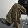 Calças masculinas 2023 outono casual homens cintura elástica cor sólida carga multi bolso streetwear calças largas para perna larga