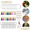 230 pçs chaveiro diy círculo claro discos chaveiros fazendo kit metal acrílico redondo chaveiros em branco borla pingente como favores de festa drop entregar